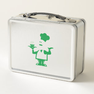 Koch mit einer Schüssel Suppe Metall Brotdose