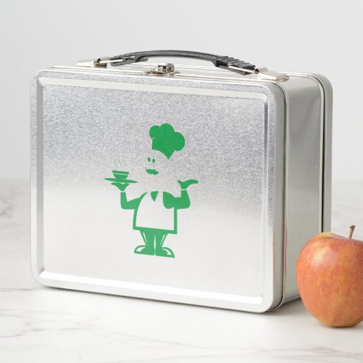 Koch mit einer Schüssel Suppe Metall Brotdose (Beispiel)