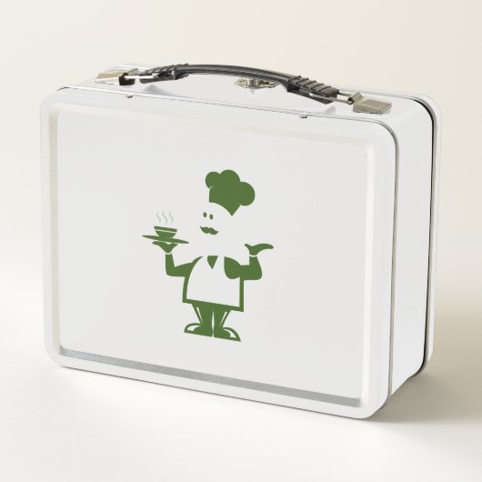 Koch mit einer Schüssel Suppe Metall Brotdose (Rückseite)