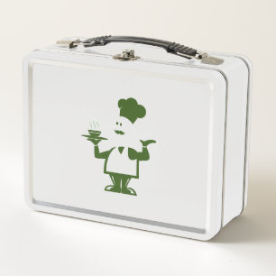 Koch mit einer Schüssel Suppe Metall Brotdose