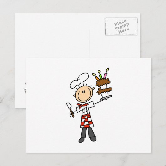 Koch mit Geburtstagskuchen Postkarte (Vorne/Hinten)