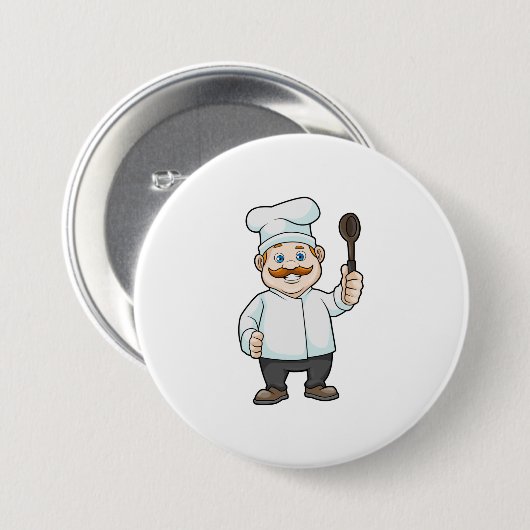Koch mit Koch Hut & Soup Löffel Button (Vorne & Hinten)