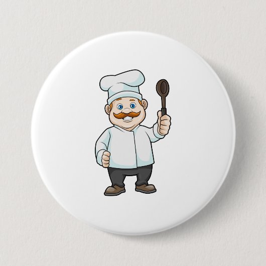 Koch mit Koch Hut & Soup Löffel Button (Vorderseite)