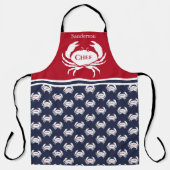 Koch Mit Monogramm Red White Navy Blue Crab Nautic Schürze (Vorderseite)