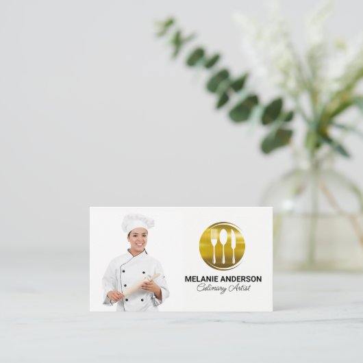 Koch mit Rolling-Button | Dinner-Logo Visitenkarte (Stehend Vorderseite)