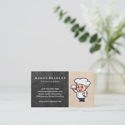 Koch mit Serviertablett Visitenkarte (Stehend Vorderseite)