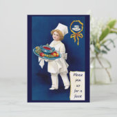 Koch mit Tureen des Suppen-und Frucht-Erntedanks Einladung (Stehend Vorderseite)