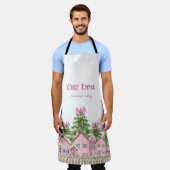 Koch (Name) Pink Village Bow Tree Weihnachtszeit S Schürze (Getragen)