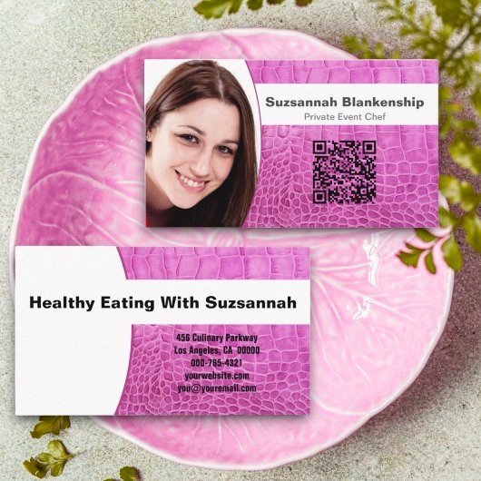 Koch Rosa Ledertextur Benutzerdefiniertes Foto QR- Visitenkarte