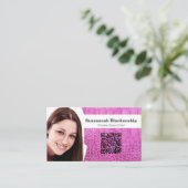 Koch Rosa Ledertextur Benutzerdefiniertes Foto QR- Visitenkarte (Stehend Vorderseite)