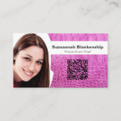 Koch Rosa Ledertextur Benutzerdefiniertes Foto QR- Visitenkarte (Vorderseite)