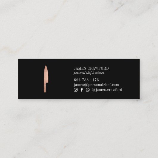 Koch Rose Gold Messer minimalistischer Catering Mini Visitenkarte (Rückseite)