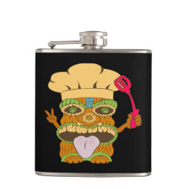 Koch Tiki Statue mit Spatula, Funny Black Flachmann