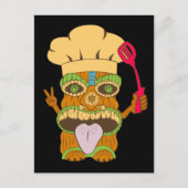 Koch Tiki Statue mit Spatula, Funny Black Postkarte (Vorderseite)