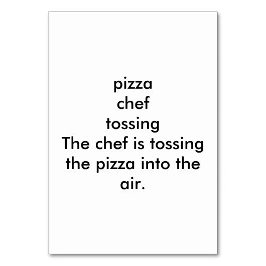 Koch Tossing Pizza Reading Flashcards für Erwachse Tischnummer (Rückseite)