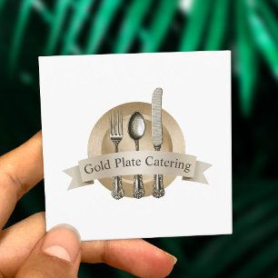 Koch Vintag Silverware Logo Event Catering Quadratische Visitenkarte