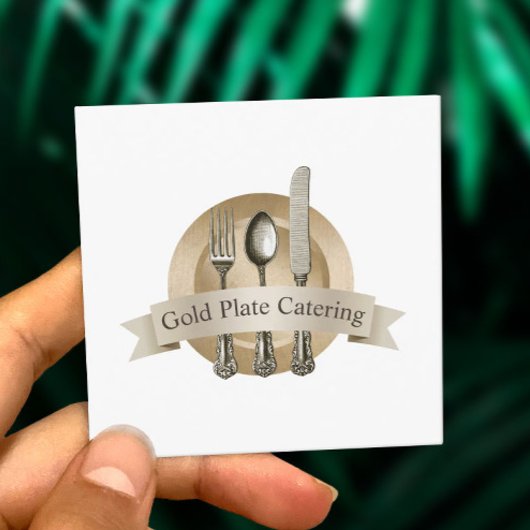 Koch Vintag Silverware Logo Event Catering Quadratische Visitenkarte