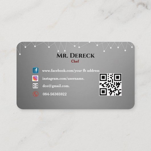 Koch-Visitenkarte Telefonnummerkarte (Rückseite)