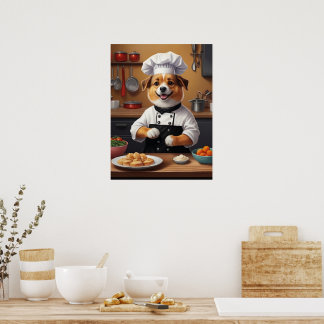 Koch Welpe machen Essen Funny Dog Küche Poster