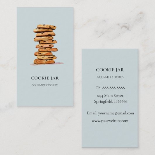 Kochbäckerei Aquarell blaue Visitenkarte (Vorne/Hinten)