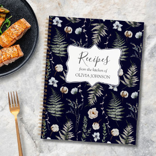 Kochbuch mit floralem botanischem Rezept für Waldb Notizblock