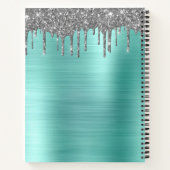 Kochbuch Rezept Aquamarin Aqua Blue Silver Glitzer Notizblock (Rückseite)