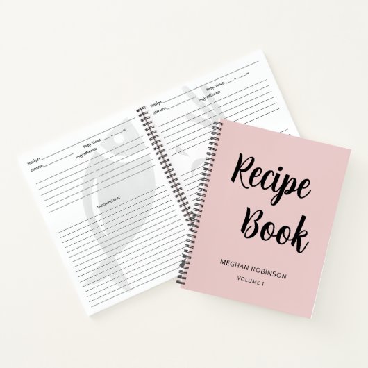 Kochbuch Rezept Blush Pink Girly Monogram Notebook Notizblock (Innenseite)