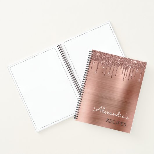 Kochbuch Rezept Buch Rose Gold Glitzer Monogram (Innenseite)