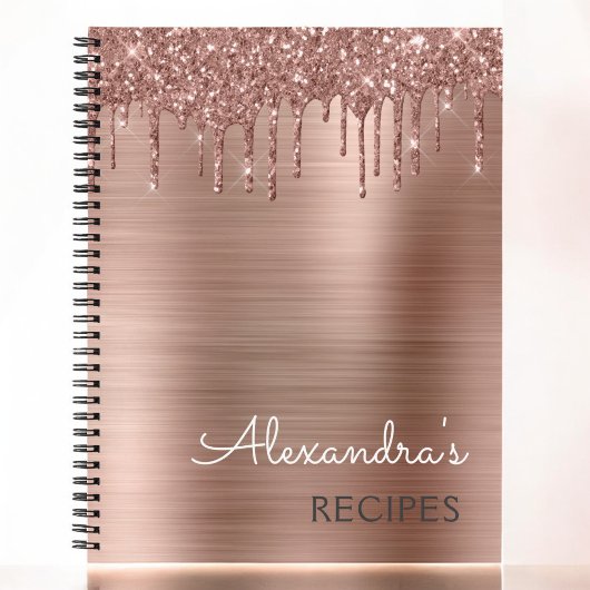 Kochbuch Rezept Buch Rose Gold Glitzer Monogram