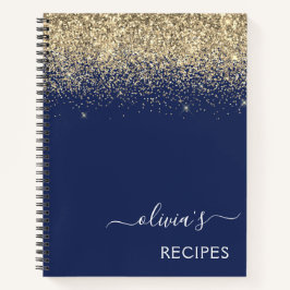 Kochbuch Rezept Gold Navy Blue Glitzer Monogram Notizblock