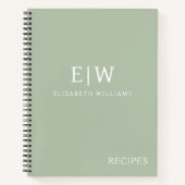 Kochbuch Rezept Green Sage Girly Monogram Notizblock (Vorderseite)