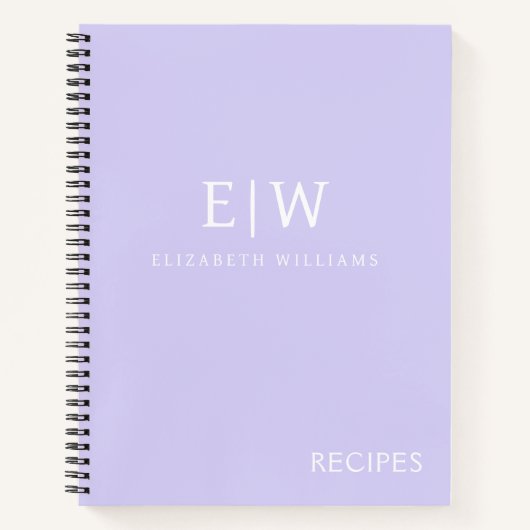 Kochbuch Rezept Lavender Lila Girly Monogram Notizblock (Vorderseite)