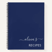 Kochbuch Rezept Navy Blue White Monogram Notizblock (Vorderseite)