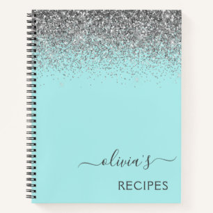 Kochbuch Rezept Silver Aqua Aquamarin Blue Glitzer Notizblock