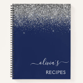 Kochbuch Rezept Silver Navy Blue Glitzer Monogram Notizblock