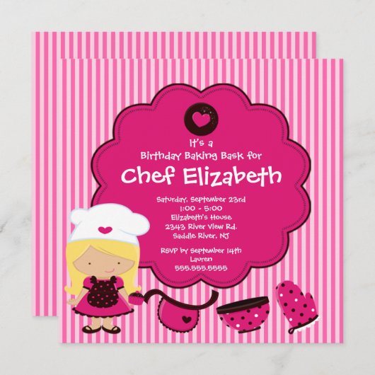 Kochen Backwaren Geburtstagsparty Einladung (Vorne/Hinten)