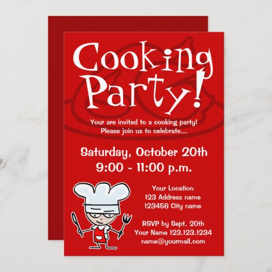 Kochen der Party Einladungen (Vorne/Hinten)