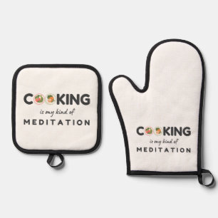 Kochen ist meine Art Meditation - Funny Kitchen Ofenhandschuh & Topflappen-Set