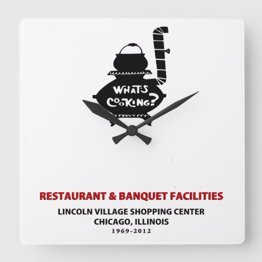 Kochen, Lincoln Village Centre, Chigago Quadratische Wanduhr (Vorderseite)