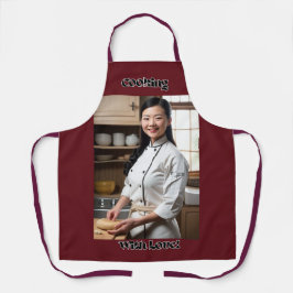 Kochen mit dunklen roten, erwachsenen Schürze der