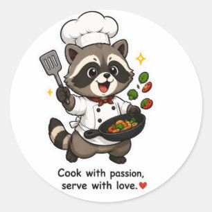 KOCHEN MIT LEIDENSCHAFT SERVIEREN MIT LIEBE CHEF W RUNDER AUFKLEBER