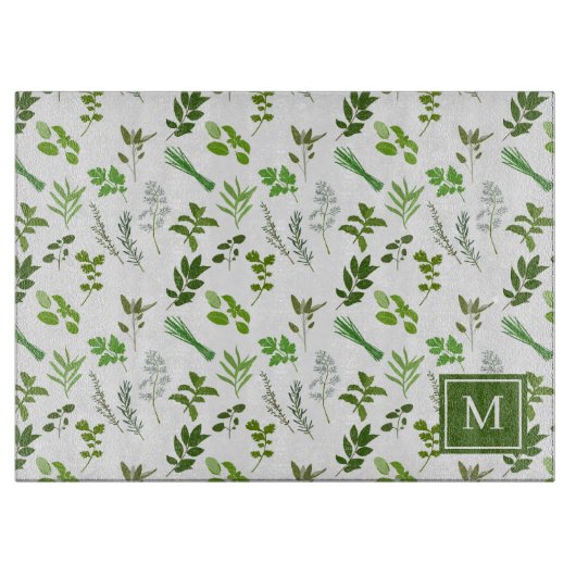 Kochen Mit Monogramm Gartenkräuter Schneidebrett (Vorderseite)