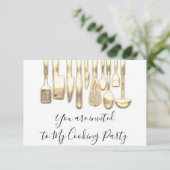 Kochen Party Koch Golden Kitchen Golden White Einladung (Stehend Vorderseite)