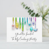 Kochen Party Koch Golden Kitchen Holograph Rainbo Einladung (Stehend Vorderseite)
