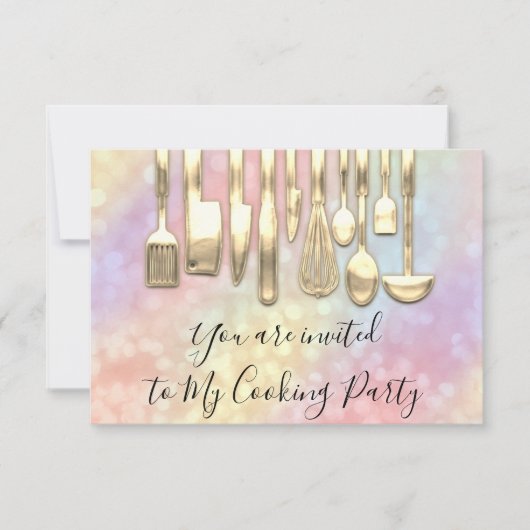Kochen Party Koch Golden Kitchen Holographische Einladung (Vorderseite)