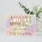 Kochen Party Koch Golden Kitchen Holographische Einladung (Stehend Vorderseite)