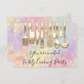 Kochen Party Koch Golden Kitchen Holographische Einladung (Vorne/Hinten)