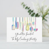 Kochen Party Koch Golden Kitchen Weißer Holograph Einladung (Stehend Vorderseite)