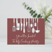 Kochen Party Koch Küche Restaurant Rose Silver Einladung (Stehend Vorderseite)