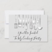 Kochen Party Koch Küche Restaurant Weißes Silber Einladung (Vorderseite)